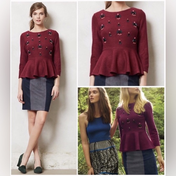 Dolce Vita wool blend purple wine jewel embellished peplum top small - Picture 7 of 7
